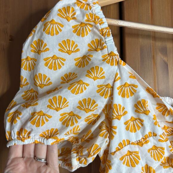 J. Crew Seashell Print Midi Dress Puff Sleeve Size 2 Orange White Resortwear - Picture 11 of 14